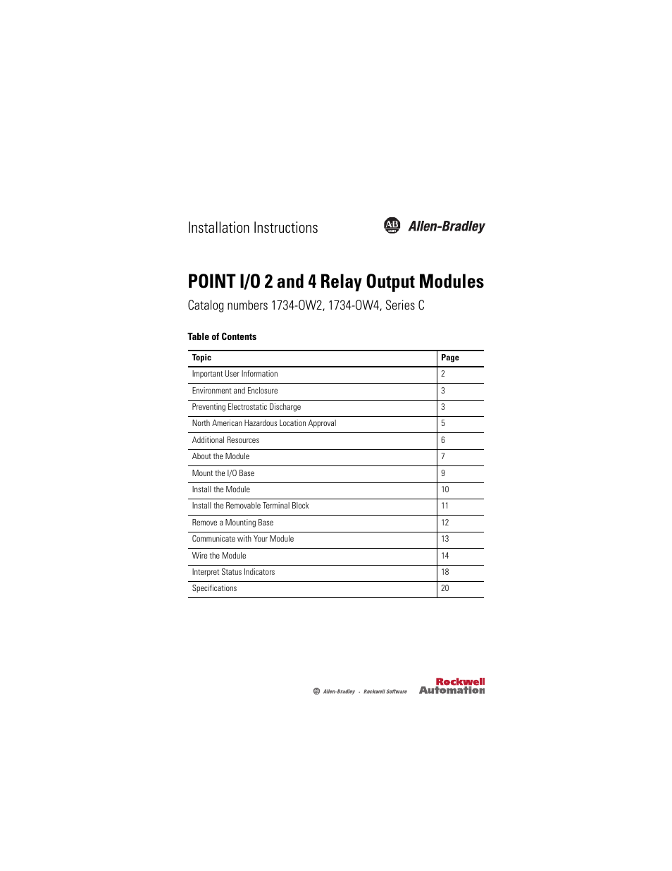 Rockwell Automation 1734-OW2_OW4, Series C Point I/O 2 and 4 Relay Output Modules User Manual | 24 pages