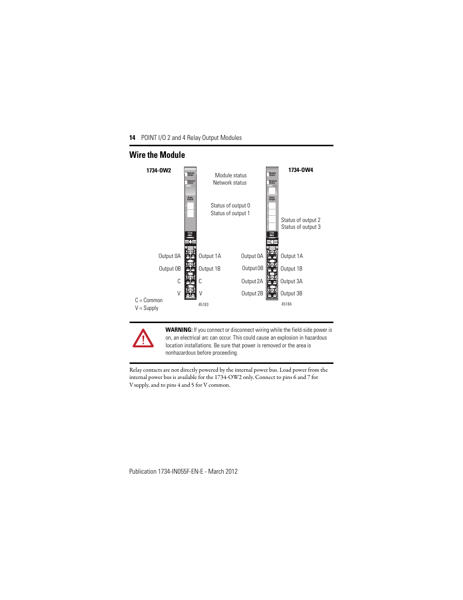 Wire the module | Rockwell Automation 1734-OW2_OW4, Series C Point I/O 2 and 4 Relay Output Modules User Manual | Page 14 / 24