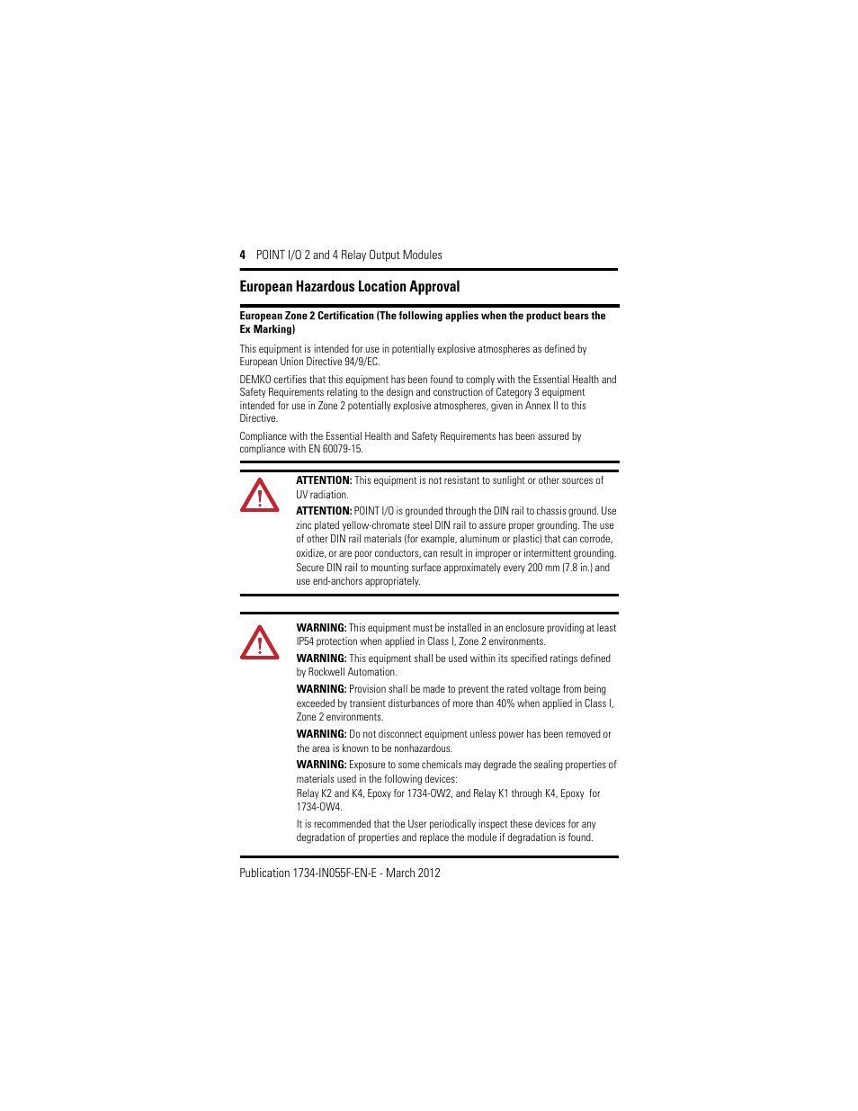 European hazardous location approval | Rockwell Automation 1734-OW2_OW4, Series C Point I/O 2 and 4 Relay Output Modules User Manual | Page 4 / 24