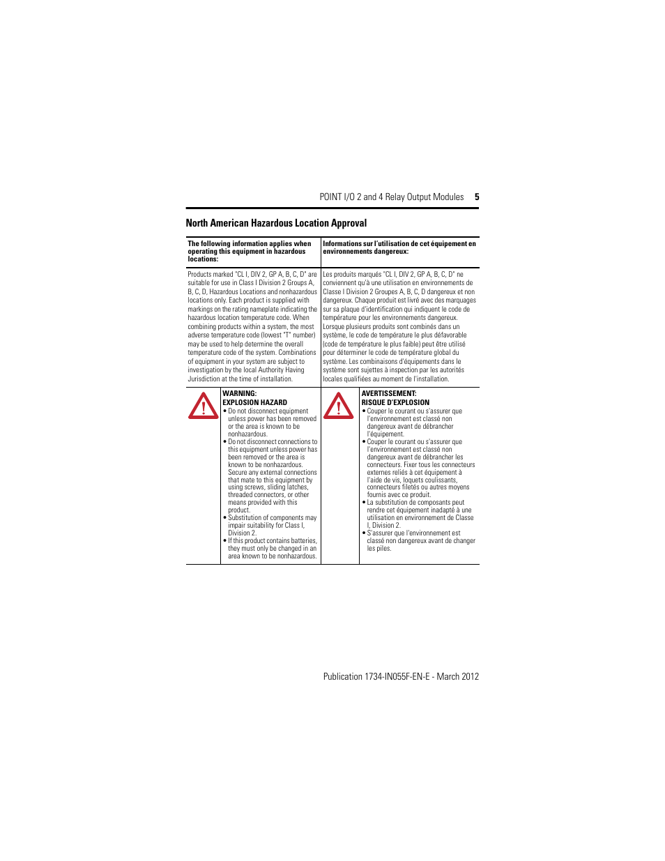 North american hazardous location approval | Rockwell Automation 1734-OW2_OW4, Series C Point I/O 2 and 4 Relay Output Modules User Manual | Page 5 / 24
