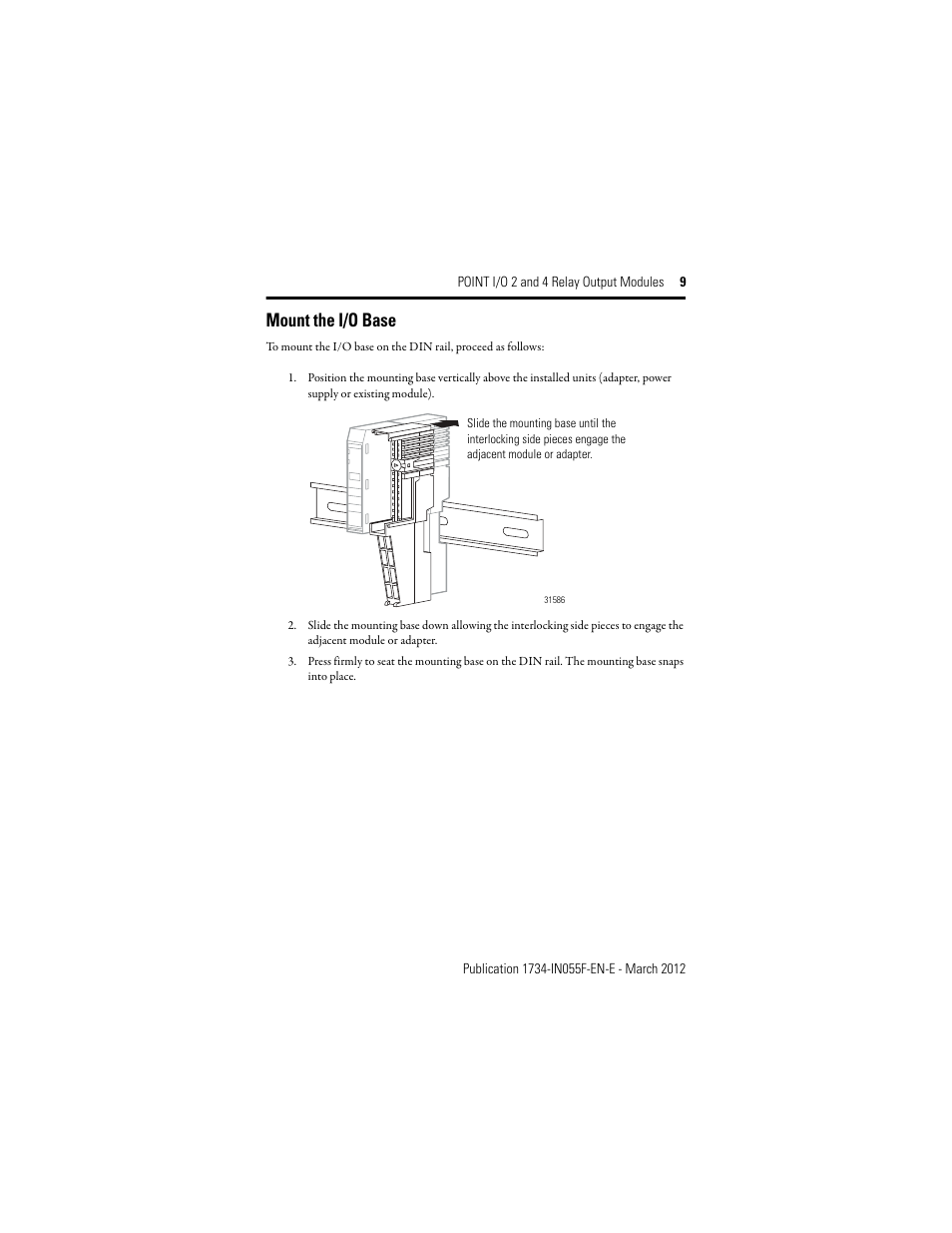 Mount the i/o base | Rockwell Automation 1734-OW2_OW4, Series C Point I/O 2 and 4 Relay Output Modules User Manual | Page 9 / 24