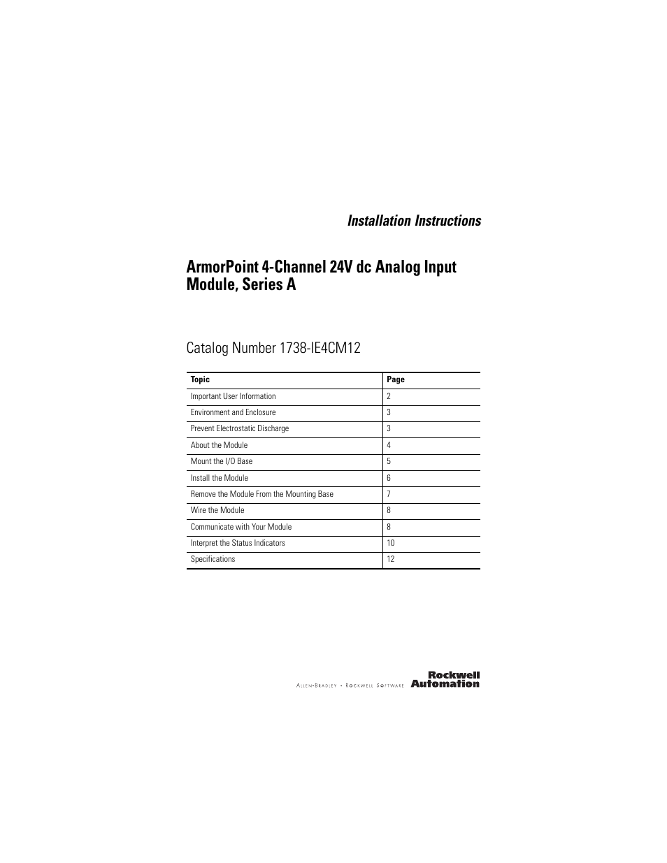 Rockwell Automation 1738-IE4CM12 ArmorPoint 4-Channel 24V dc Analog Input Modules, Series A User Manual | 16 pages