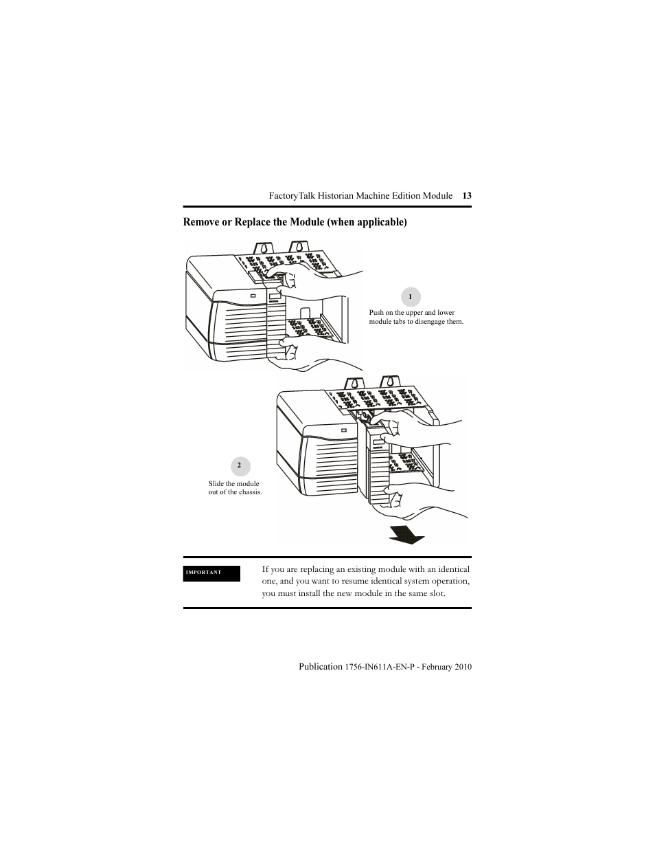 Remove or replace the module (when applicable) | Rockwell Automation 1756-HIST2G FactoryTalk Historian ME 2.1 Installation Instructions User Manual | Page 13 / 26