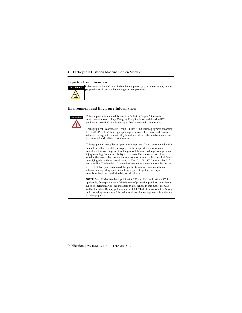 Environment and enclosure information | Rockwell Automation 1756-HIST2G FactoryTalk Historian ME 2.1 Installation Instructions User Manual | Page 4 / 26