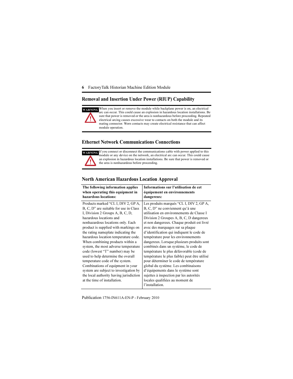 Ethernet network communications connections, North american hazardous location approval | Rockwell Automation 1756-HIST2G FactoryTalk Historian ME 2.1 Installation Instructions User Manual | Page 6 / 26