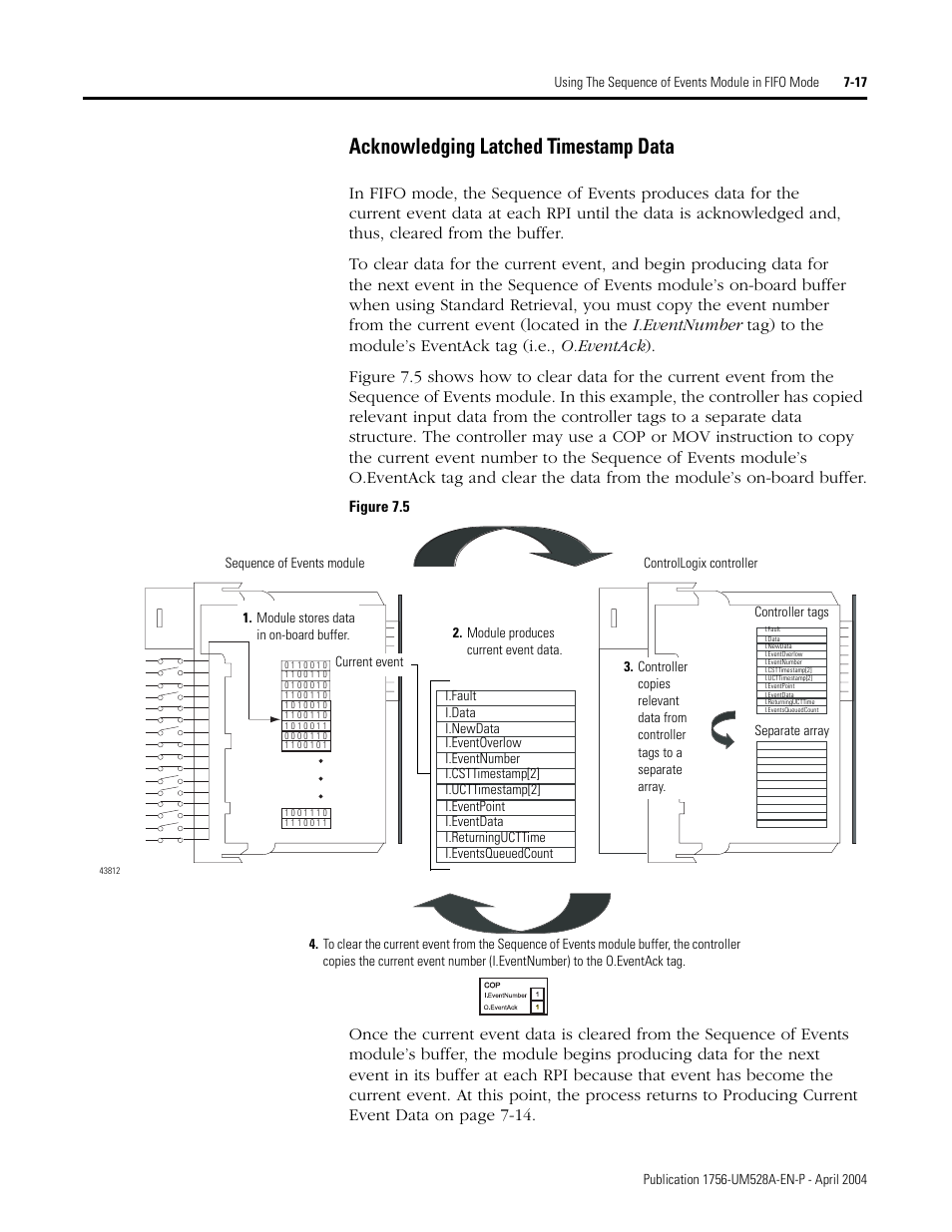 Acknowledging latched timestamp data -17, Acknowledging latched timestamp data | Rockwell Automation 1756-IH16ISOE ControlLogix Sequence of Events Module User Manual | Page 103 / 160