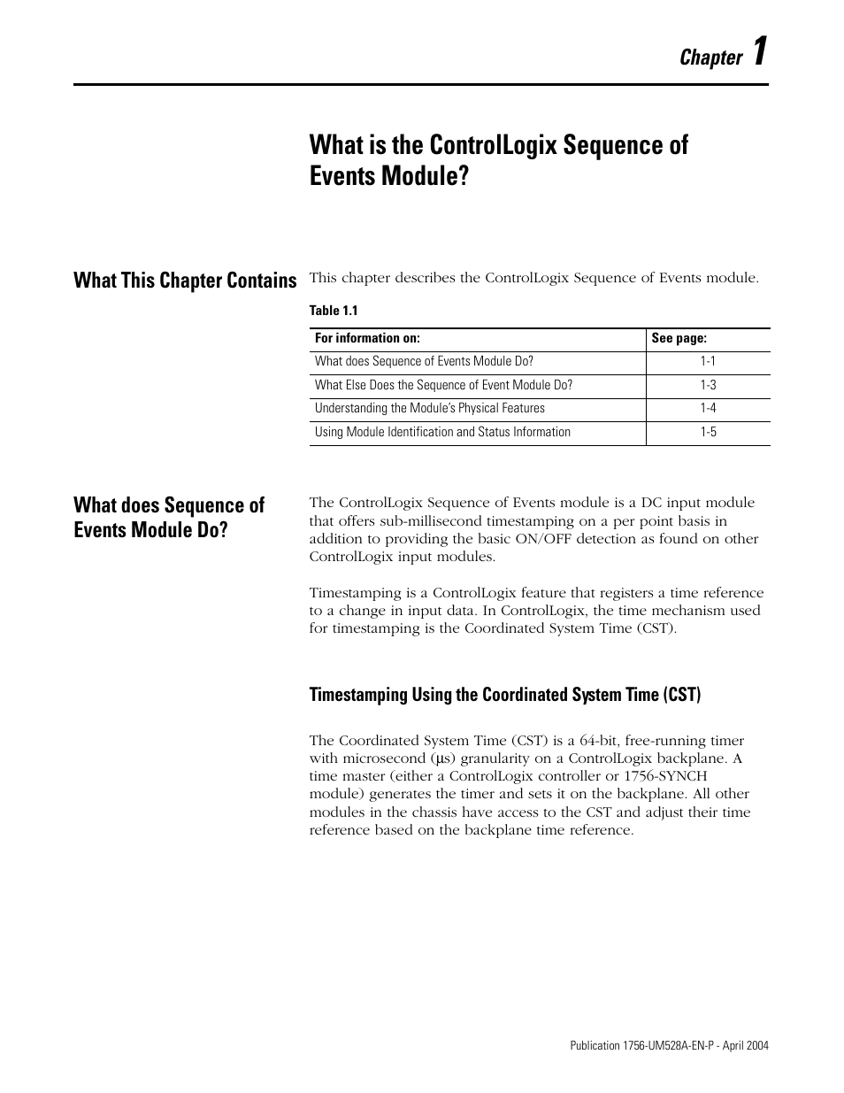 What this chapter contains, What does sequence of events module do, Chapter 1 | What is the controllogix sequence of events module, Chapter | Rockwell Automation 1756-IH16ISOE ControlLogix Sequence of Events Module User Manual | Page 11 / 160