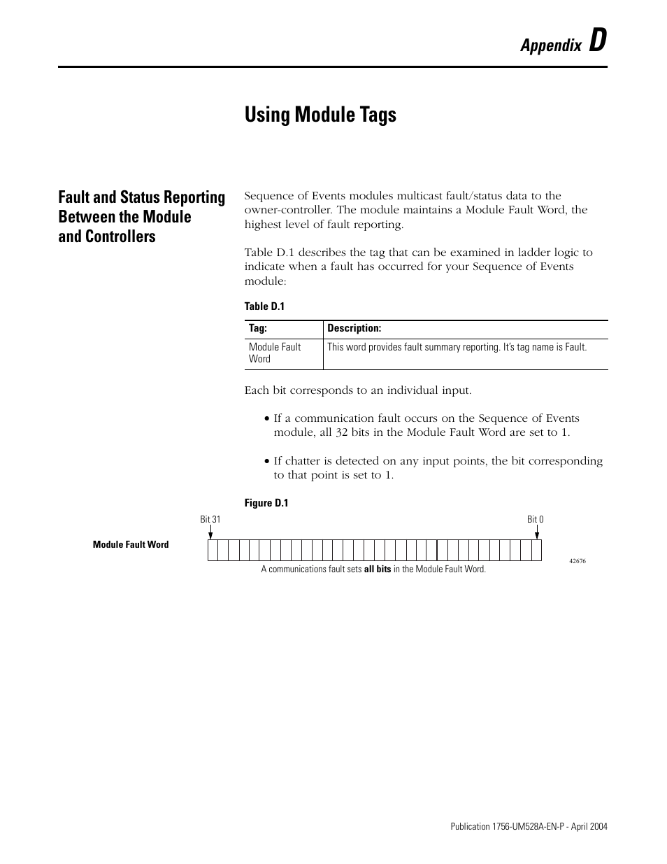 D - using module tags, Appendix d, Using module tags | Appendix | Rockwell Automation 1756-IH16ISOE ControlLogix Sequence of Events Module User Manual | Page 135 / 160