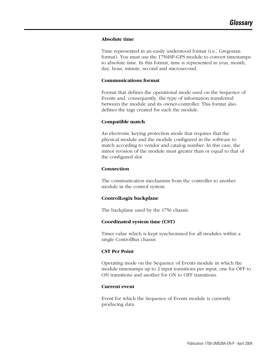 Glossary | Rockwell Automation 1756-IH16ISOE ControlLogix Sequence of Events Module User Manual | Page 149 / 160