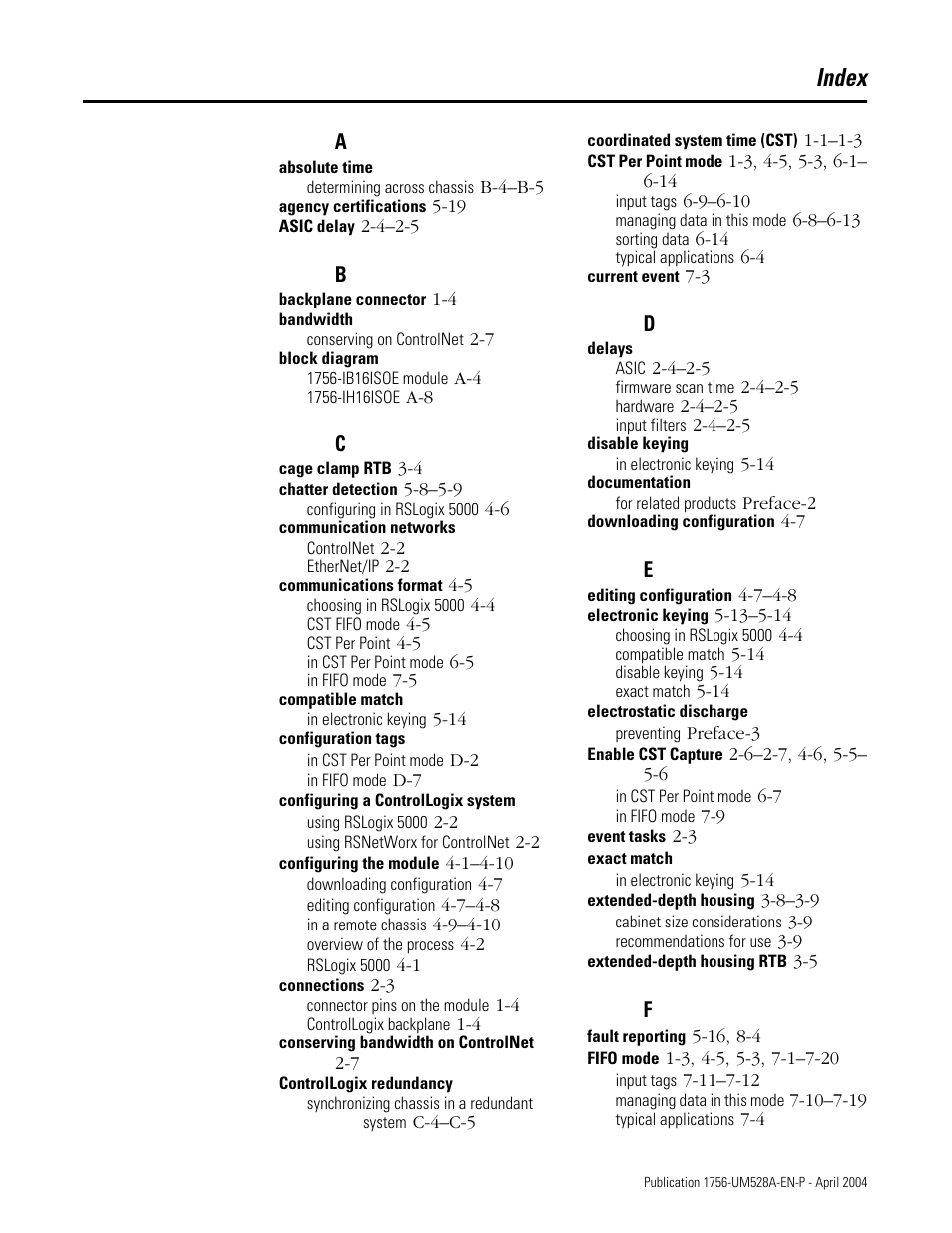 Index | Rockwell Automation 1756-IH16ISOE ControlLogix Sequence of Events Module User Manual | Page 153 / 160