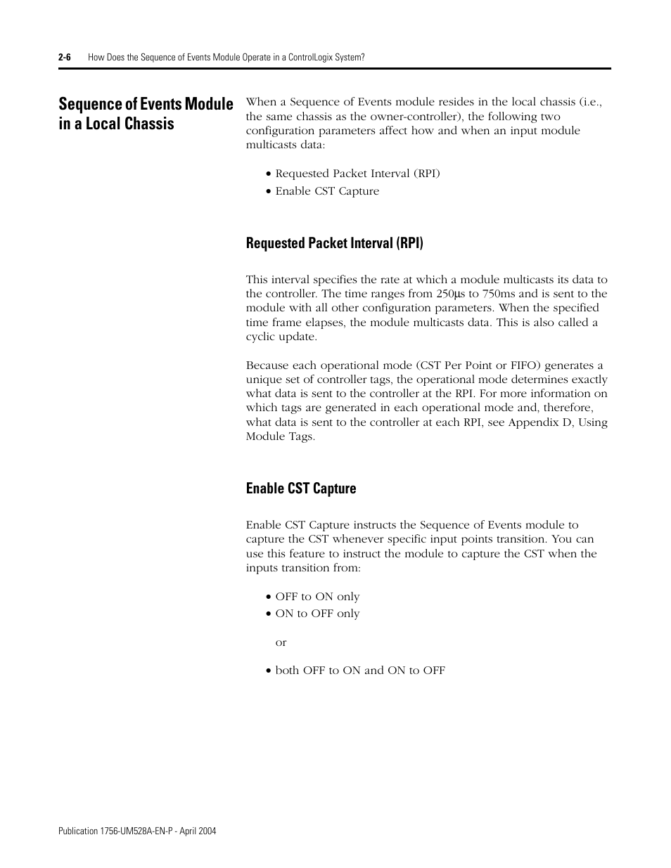 Sequence of events module in a local chassis, Sequence of events module in a local chassis -6, Support enable cst capture, a featur | Rockwell Automation 1756-IH16ISOE ControlLogix Sequence of Events Module User Manual | Page 22 / 160