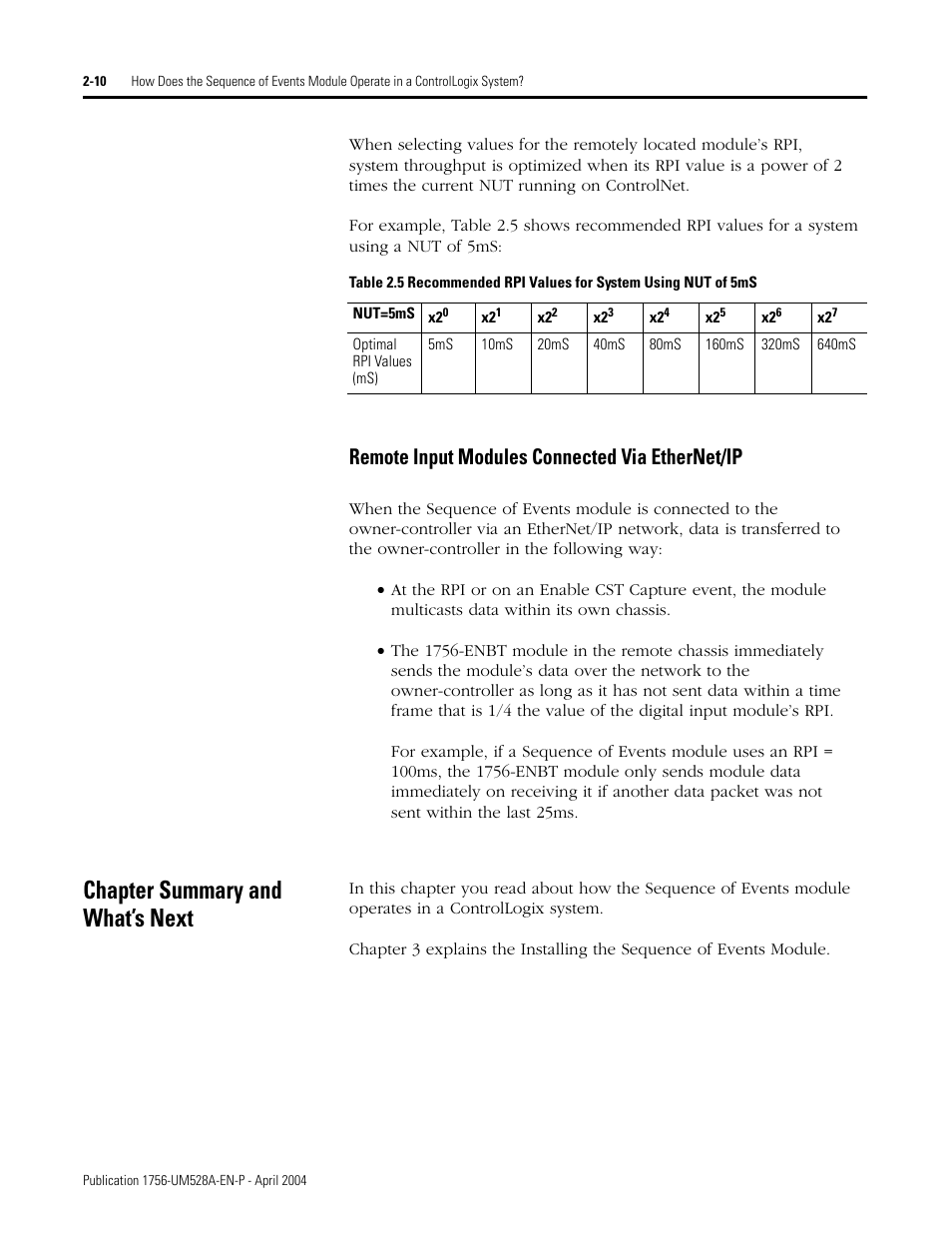 Chapter summary and what’s next, Remote input modules connected via ethernet/ip -10, Chapter summary and what’s next -10 | Remote input modules connected via ethernet/ip | Rockwell Automation 1756-IH16ISOE ControlLogix Sequence of Events Module User Manual | Page 26 / 160