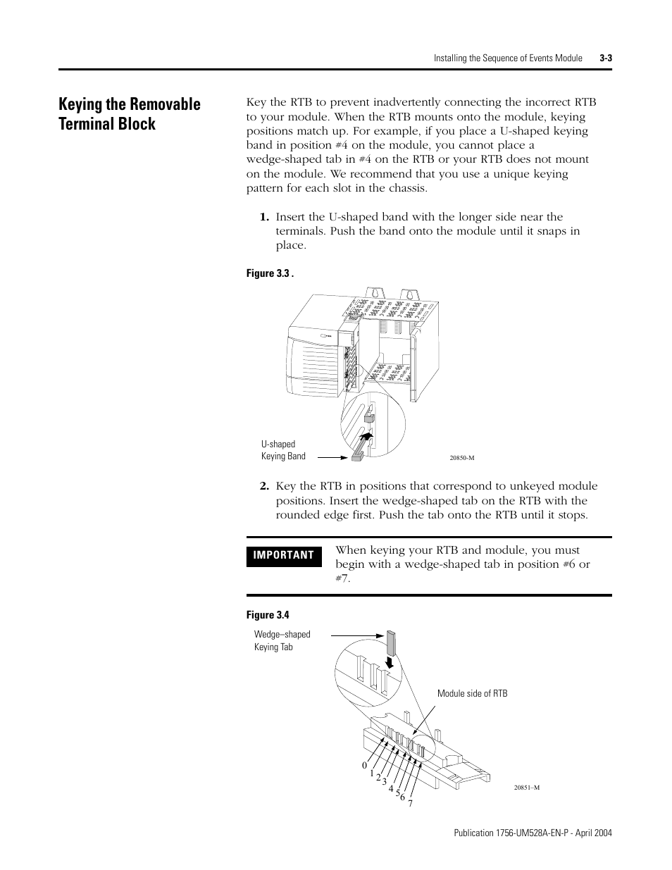 Keying the removable terminal block, Keying the removable terminal block -3 | Rockwell Automation 1756-IH16ISOE ControlLogix Sequence of Events Module User Manual | Page 29 / 160