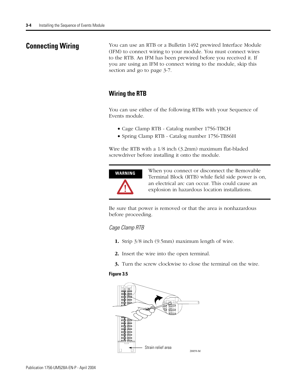 Connecting wiring, Connecting wiring -4, Wiring the rtb -4 | Wiring the rtb | Rockwell Automation 1756-IH16ISOE ControlLogix Sequence of Events Module User Manual | Page 30 / 160