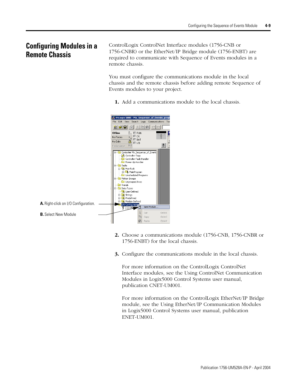 Configuring modules in a remote chassis, Configuring modules in a remote chassis -9 | Rockwell Automation 1756-IH16ISOE ControlLogix Sequence of Events Module User Manual | Page 49 / 160