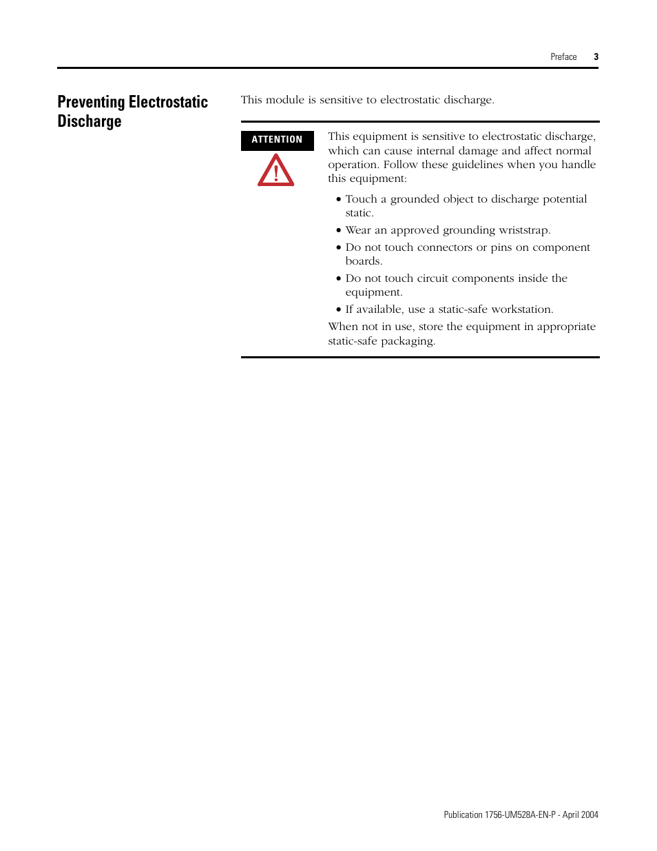 Preventing electrostatic discharge | Rockwell Automation 1756-IH16ISOE ControlLogix Sequence of Events Module User Manual | Page 5 / 160