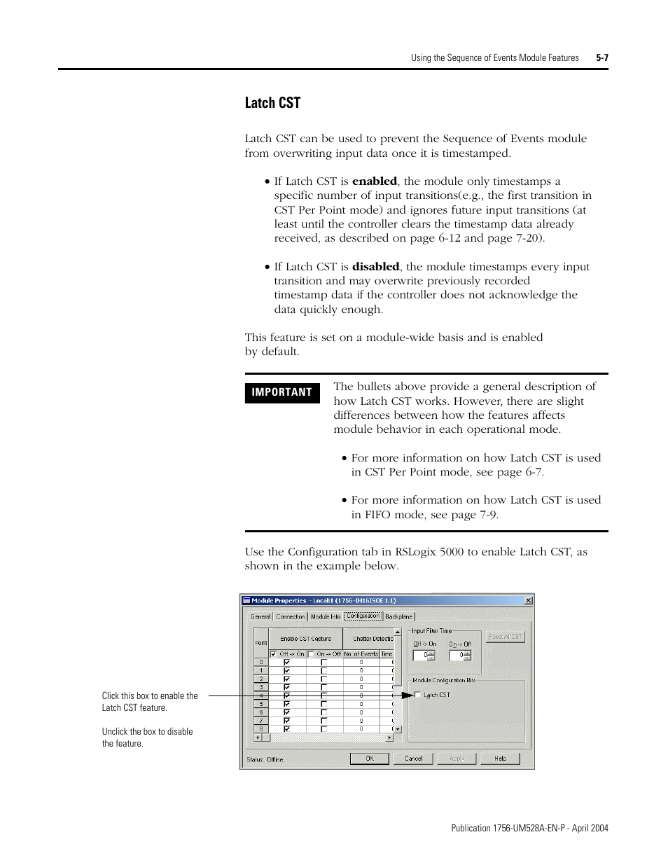 Latch cst -7, Latch cst | Rockwell Automation 1756-IH16ISOE ControlLogix Sequence of Events Module User Manual | Page 59 / 160