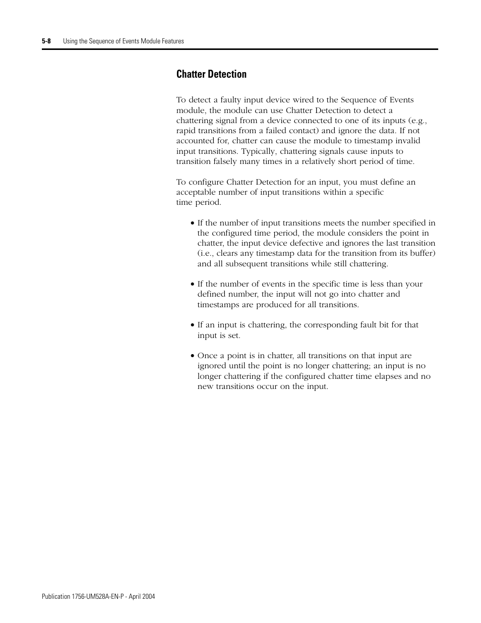Chatter detection -8, Chatter detection | Rockwell Automation 1756-IH16ISOE ControlLogix Sequence of Events Module User Manual | Page 60 / 160