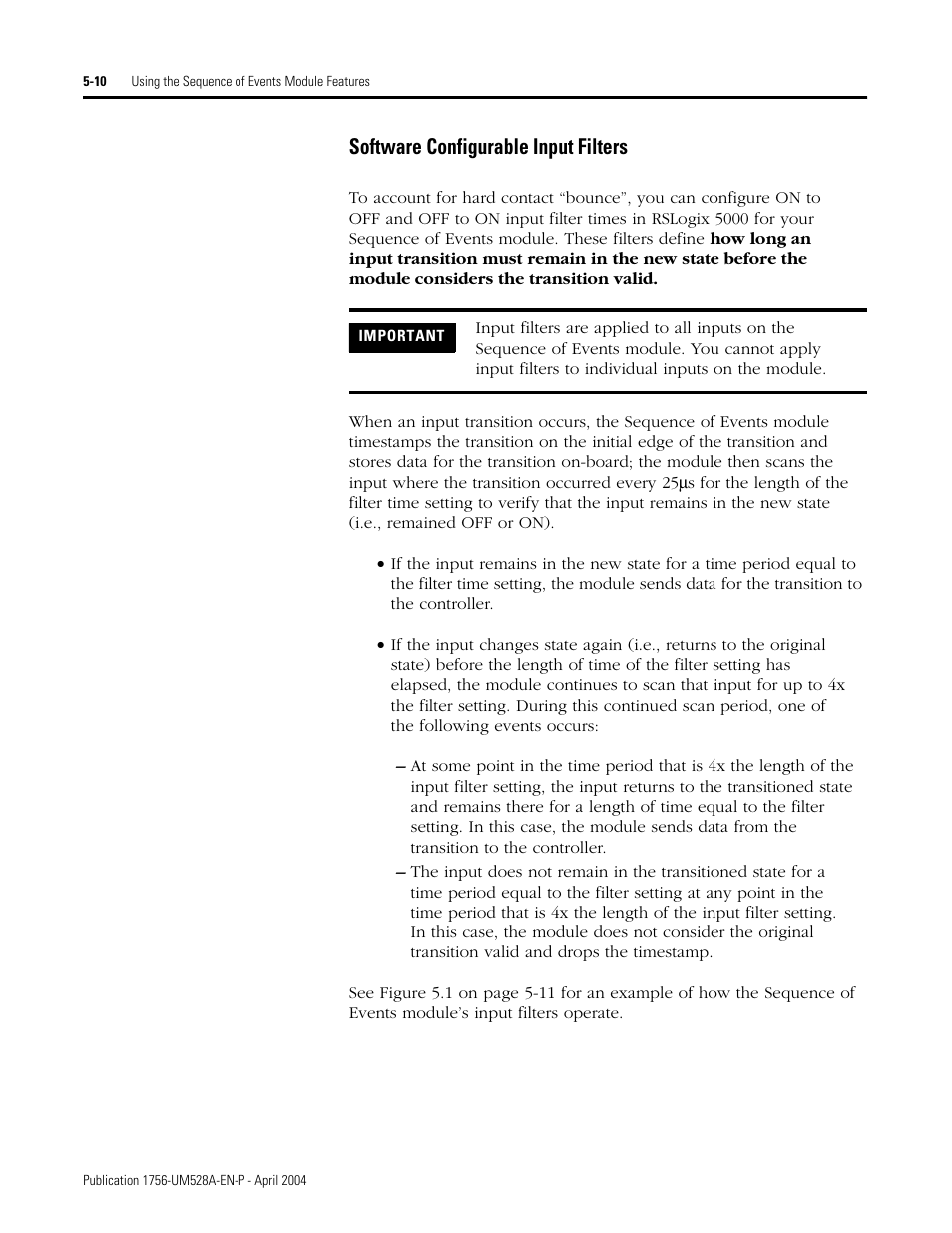 Software configurable input filters -10, Software configurable input filters | Rockwell Automation 1756-IH16ISOE ControlLogix Sequence of Events Module User Manual | Page 62 / 160