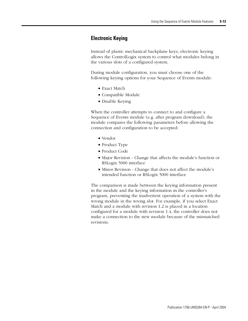 Electronic keying -13, Electronic keying met, Electronic keying | Rockwell Automation 1756-IH16ISOE ControlLogix Sequence of Events Module User Manual | Page 65 / 160