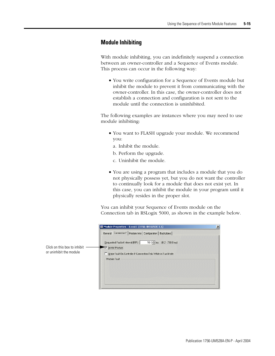 Module inhibiting -15, Module inhibiting | Rockwell Automation 1756-IH16ISOE ControlLogix Sequence of Events Module User Manual | Page 67 / 160