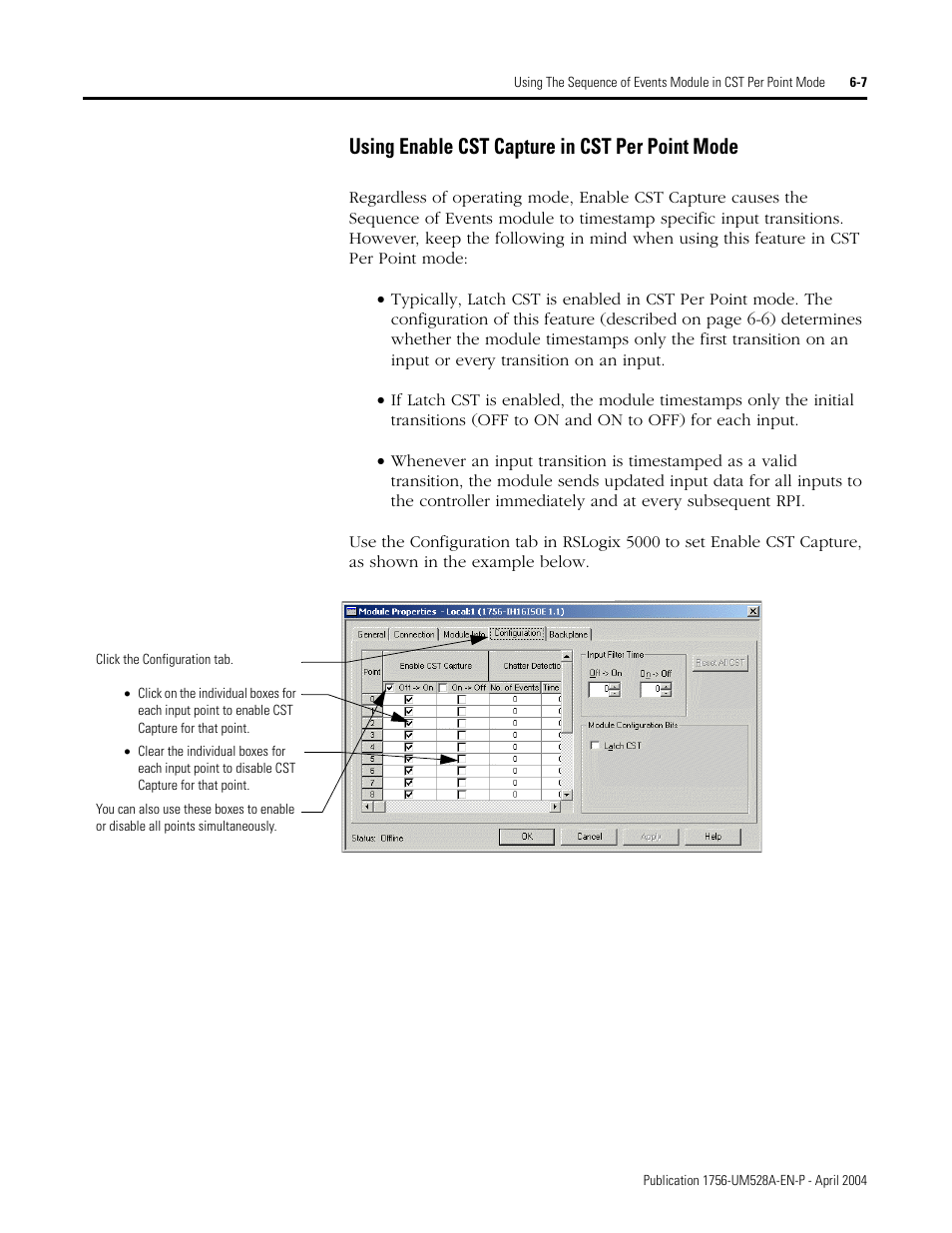 Using enable cst capture in cst per point mode -7, Using enable cst capture in cst per point mode | Rockwell Automation 1756-IH16ISOE ControlLogix Sequence of Events Module User Manual | Page 79 / 160