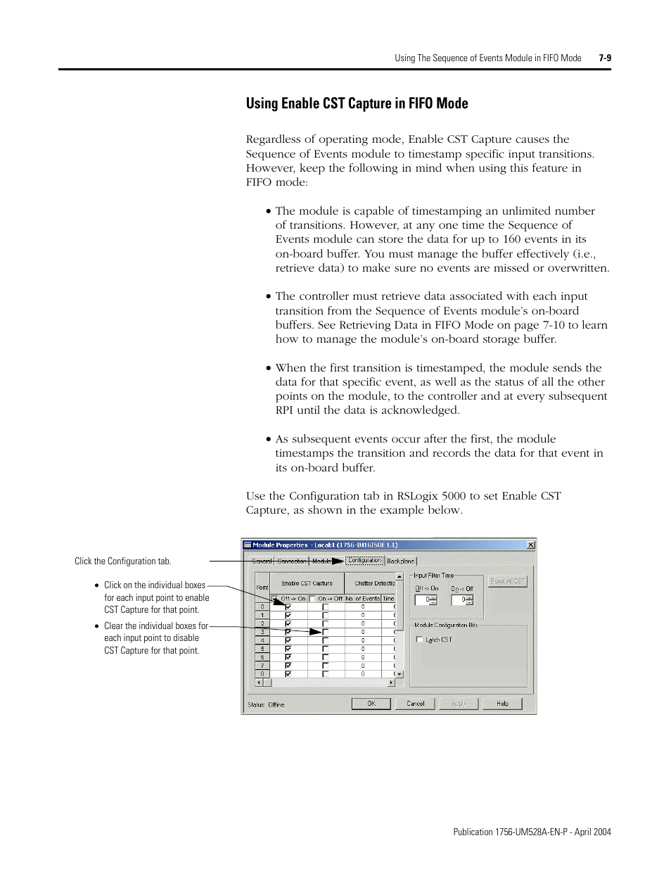 Using enable cst capture in fifo mode -9, Using enable cst capture in fifo mode | Rockwell Automation 1756-IH16ISOE ControlLogix Sequence of Events Module User Manual | Page 95 / 160