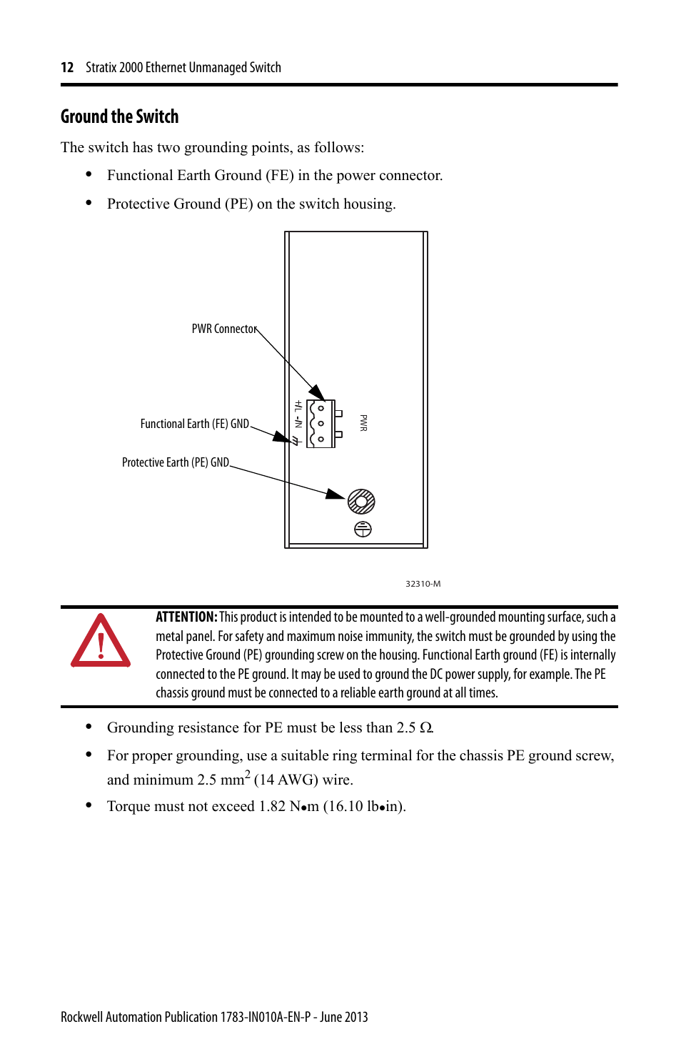 Ground the switch | Rockwell Automation 1783-US8T Stratix 2000 Ethernet Unmanaged Switch Installation Instructions User Manual | Page 12 / 16