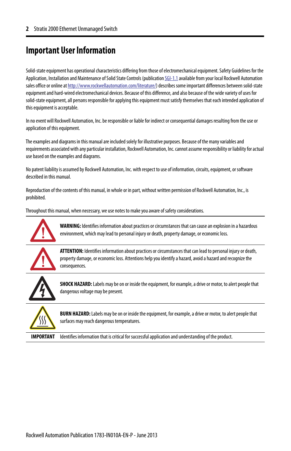 Important user information | Rockwell Automation 1783-US8T Stratix 2000 Ethernet Unmanaged Switch Installation Instructions User Manual | Page 2 / 16