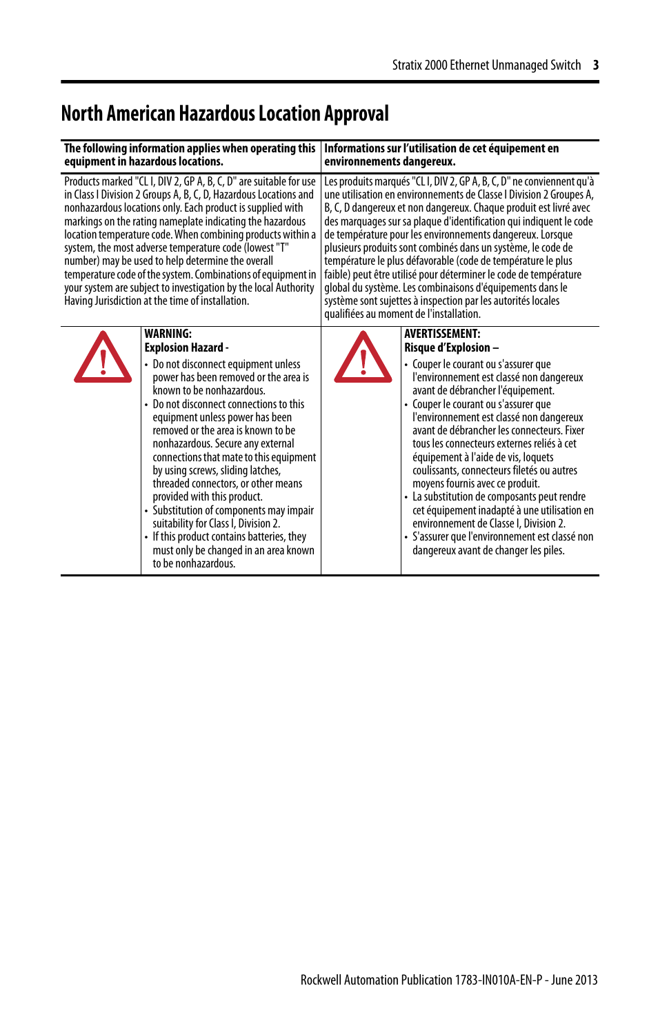 North american hazardous location approval | Rockwell Automation 1783-US8T Stratix 2000 Ethernet Unmanaged Switch Installation Instructions User Manual | Page 3 / 16