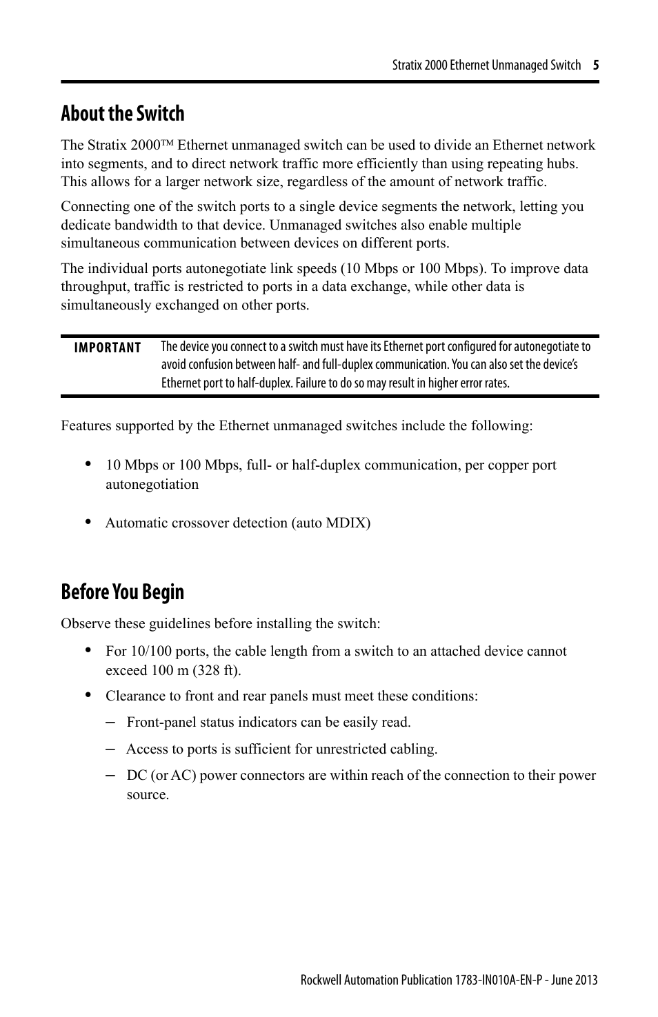 About the switch, Before you begin | Rockwell Automation 1783-US8T Stratix 2000 Ethernet Unmanaged Switch Installation Instructions User Manual | Page 5 / 16