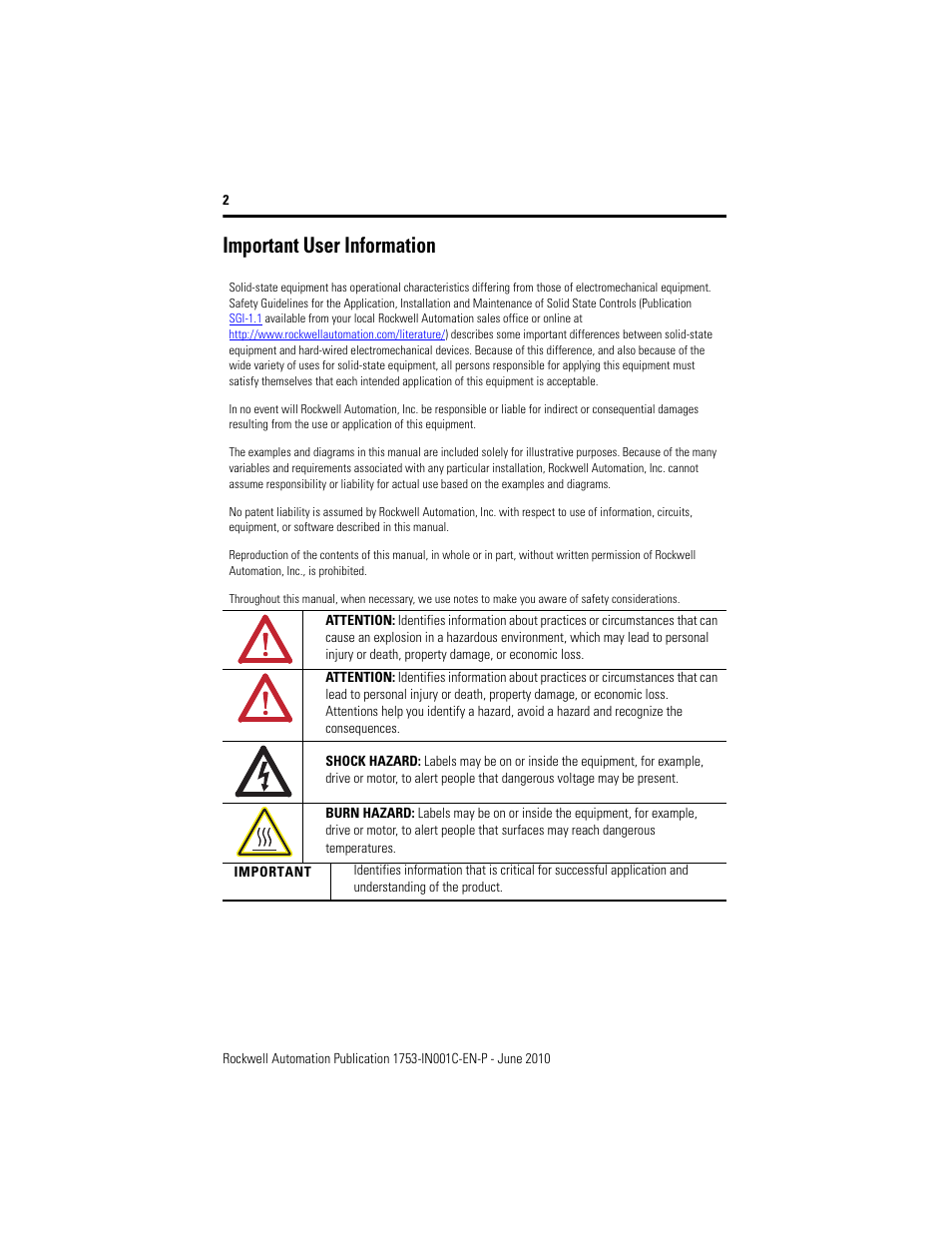 Important user information | Rockwell Automation 1753-L28BBB-M_P GuardPLC 1600 Controllers User Manual | Page 2 / 20