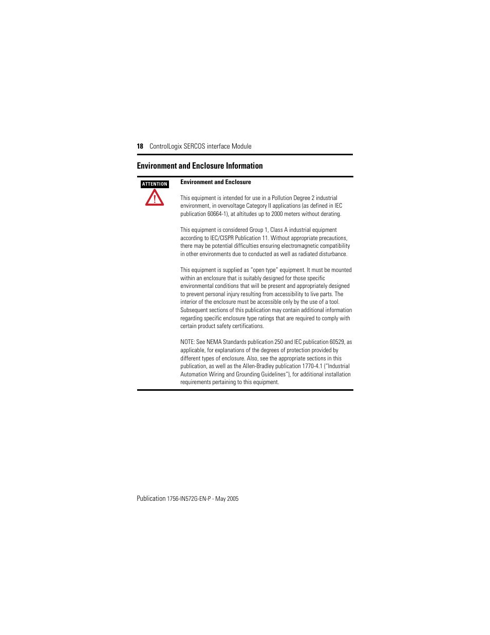 Environment and enclosure information | Rockwell Automation 1756-Mxxxx ControlLogix SERCOS interface Module Installation Instructions User Manual | Page 18 / 20