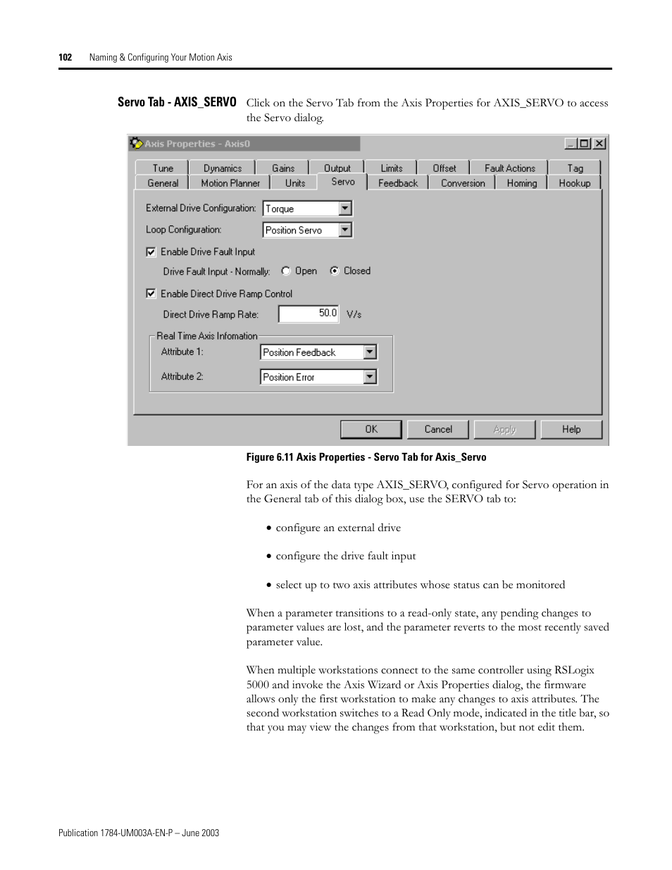 Servo tab - axis_servo | Rockwell Automation 1784-PM16SE SoftLogix Motion Card Setup and Configuration Manual User Manual | Page 110 / 451