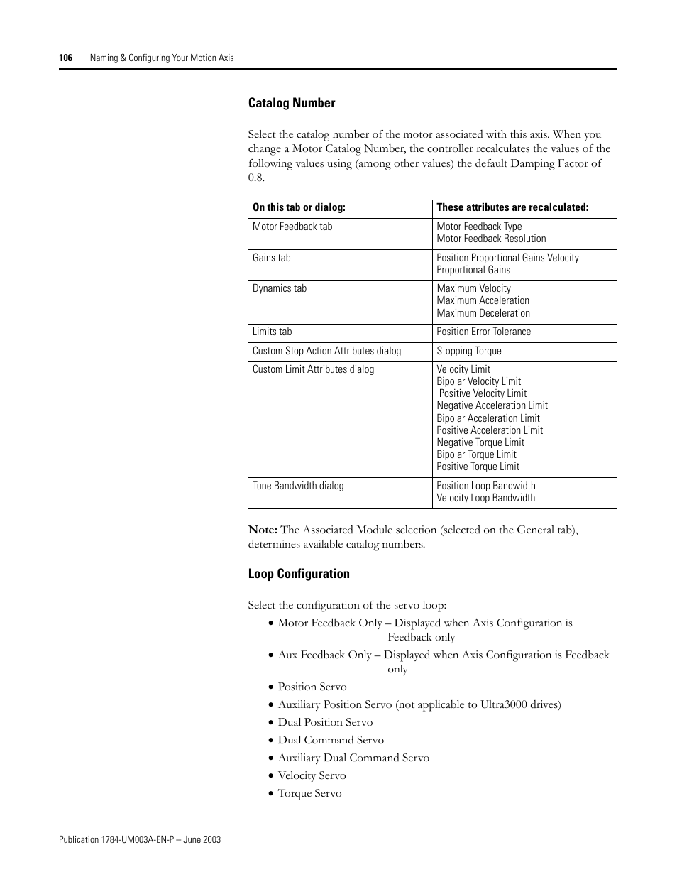 Catalog number, Loop configuration | Rockwell Automation 1784-PM16SE SoftLogix Motion Card Setup and Configuration Manual User Manual | Page 114 / 451