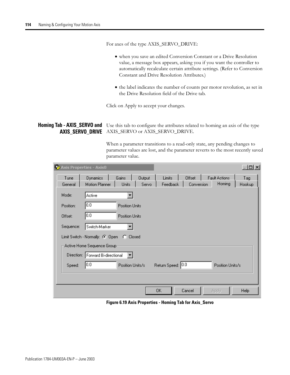 Homing tab - axis_servo and axis_servo_drive | Rockwell Automation 1784-PM16SE SoftLogix Motion Card Setup and Configuration Manual User Manual | Page 122 / 451