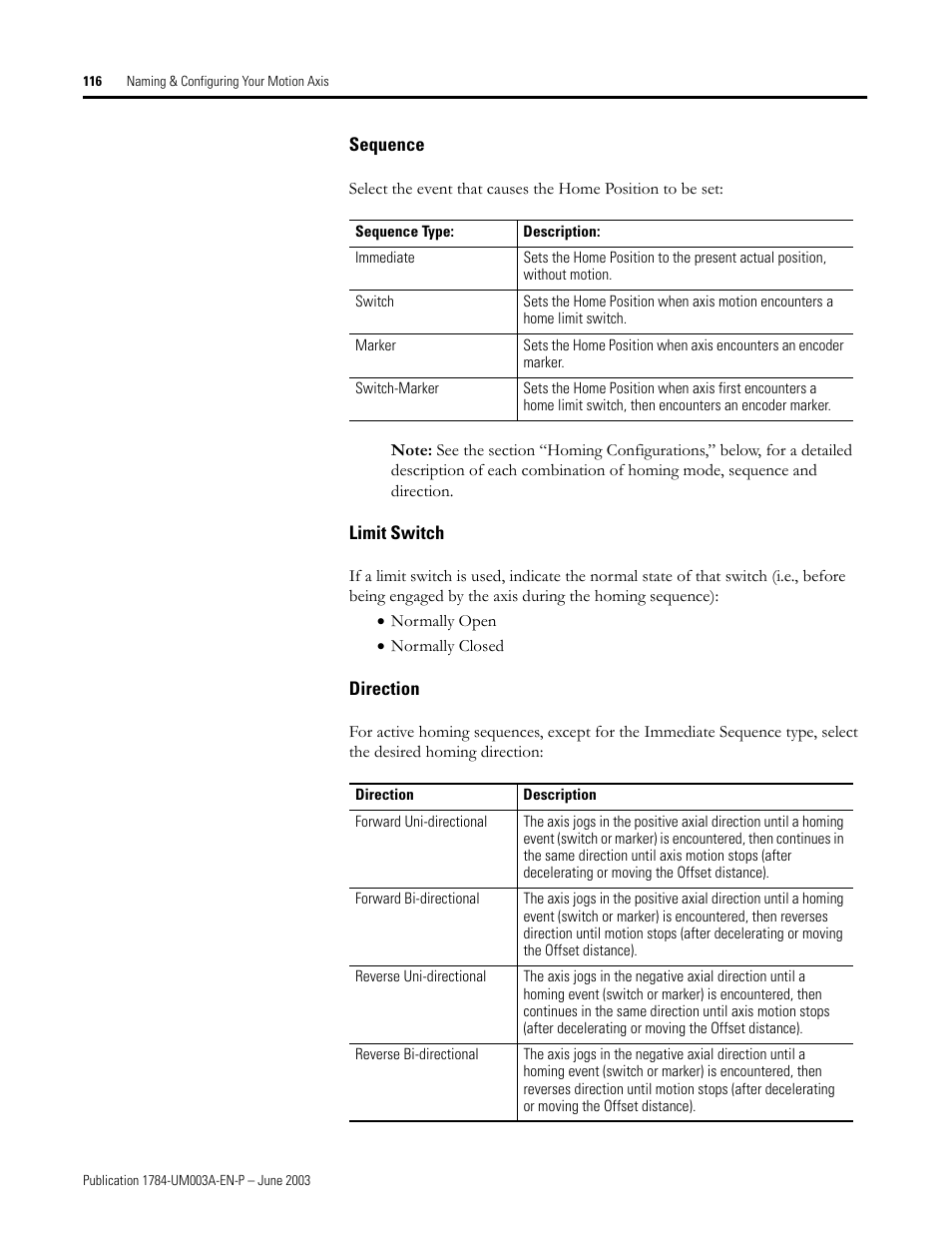 Sequence, Limit switch, Direction | Rockwell Automation 1784-PM16SE SoftLogix Motion Card Setup and Configuration Manual User Manual | Page 124 / 451