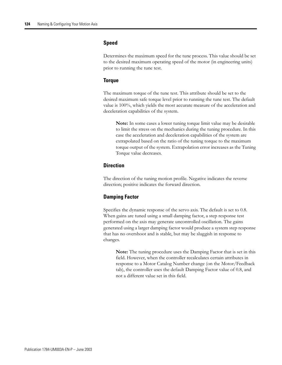 Speed, Torque, Direction | Damping factor | Rockwell Automation 1784-PM16SE SoftLogix Motion Card Setup and Configuration Manual User Manual | Page 132 / 451