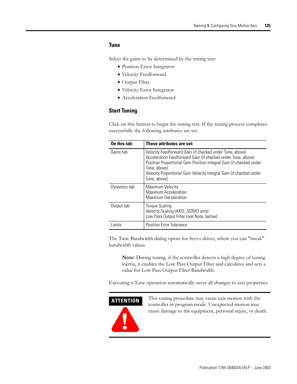 Tune, Start tuning | Rockwell Automation 1784-PM16SE SoftLogix Motion Card Setup and Configuration Manual User Manual | Page 133 / 451