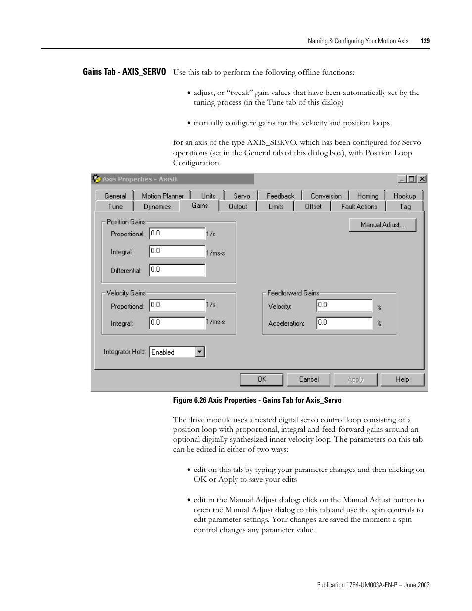 Gains tab - axis_servo | Rockwell Automation 1784-PM16SE SoftLogix Motion Card Setup and Configuration Manual User Manual | Page 137 / 451