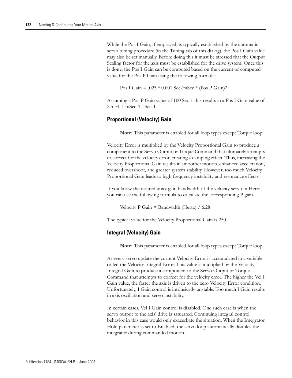 Proportional (velocity) gain, Integral (velocity) gain | Rockwell Automation 1784-PM16SE SoftLogix Motion Card Setup and Configuration Manual User Manual | Page 140 / 451
