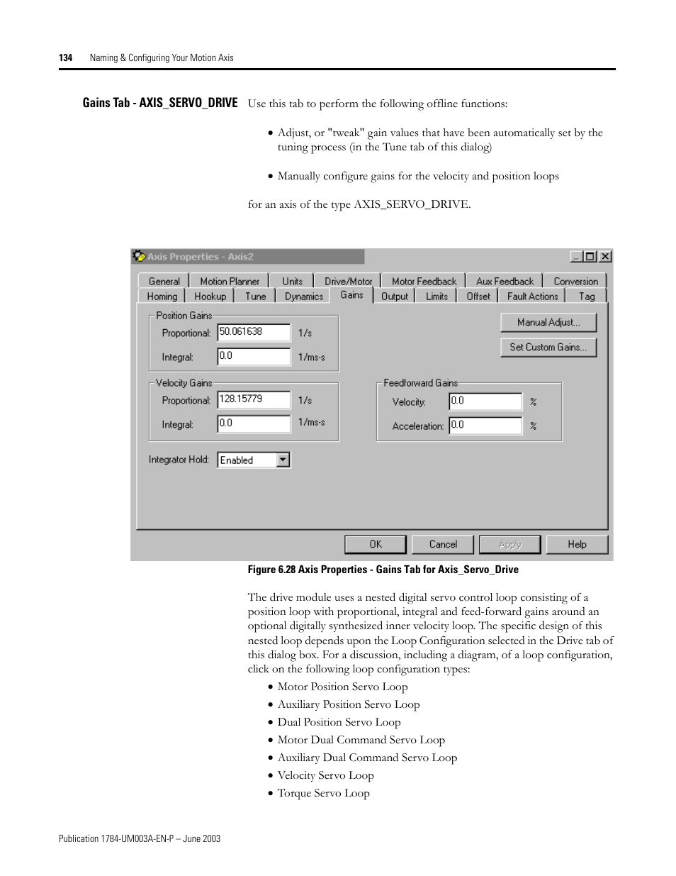 Gains tab - axis_servo_drive | Rockwell Automation 1784-PM16SE SoftLogix Motion Card Setup and Configuration Manual User Manual | Page 142 / 451