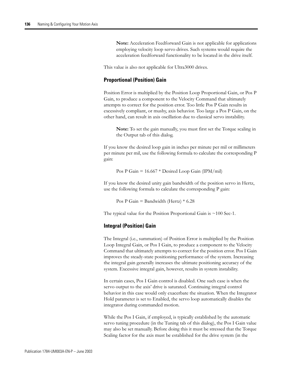 Proportional (position) gain, Integral (position) gain | Rockwell Automation 1784-PM16SE SoftLogix Motion Card Setup and Configuration Manual User Manual | Page 144 / 451