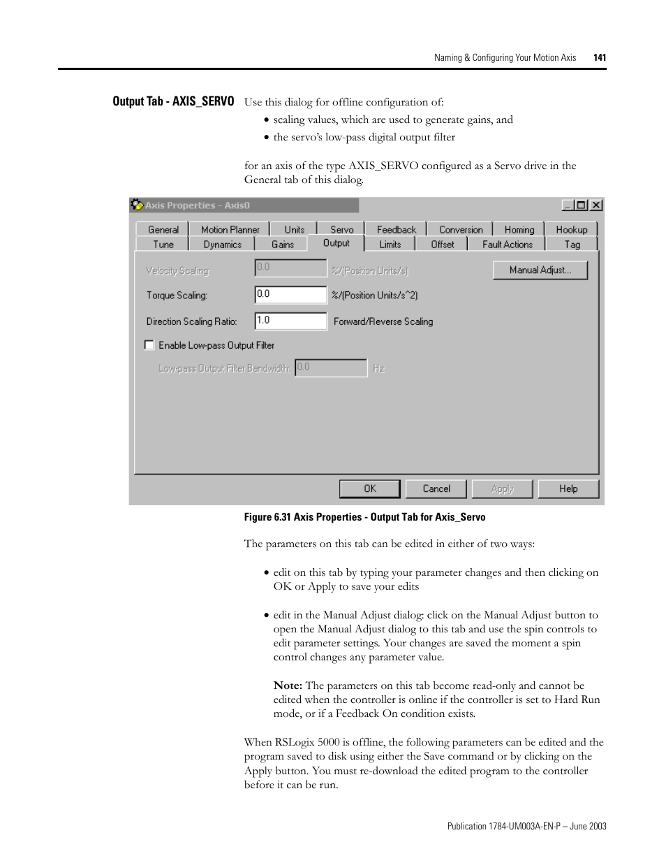 Output tab - axis_servo | Rockwell Automation 1784-PM16SE SoftLogix Motion Card Setup and Configuration Manual User Manual | Page 149 / 451