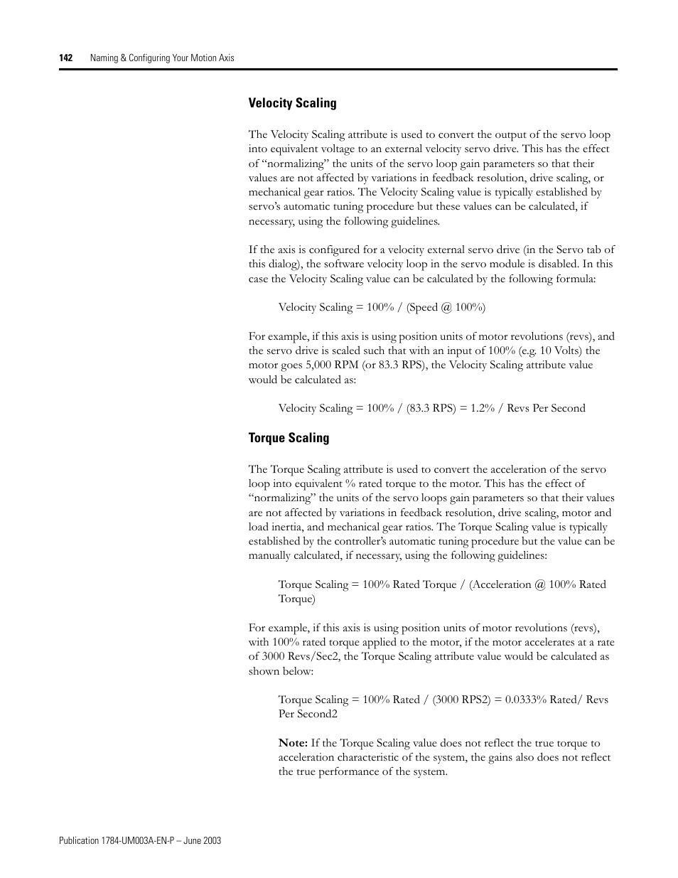 Velocity scaling, Torque scaling | Rockwell Automation 1784-PM16SE SoftLogix Motion Card Setup and Configuration Manual User Manual | Page 150 / 451