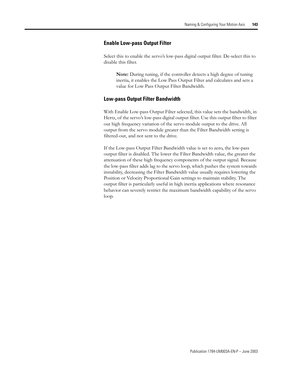 Enable low-pass output filter, Low-pass output filter bandwidth | Rockwell Automation 1784-PM16SE SoftLogix Motion Card Setup and Configuration Manual User Manual | Page 151 / 451