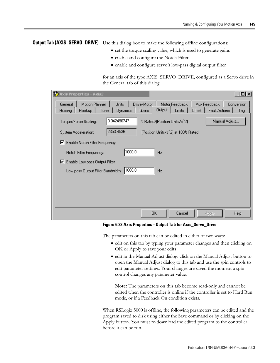 Output tab (axis_servo_drive) | Rockwell Automation 1784-PM16SE SoftLogix Motion Card Setup and Configuration Manual User Manual | Page 153 / 451