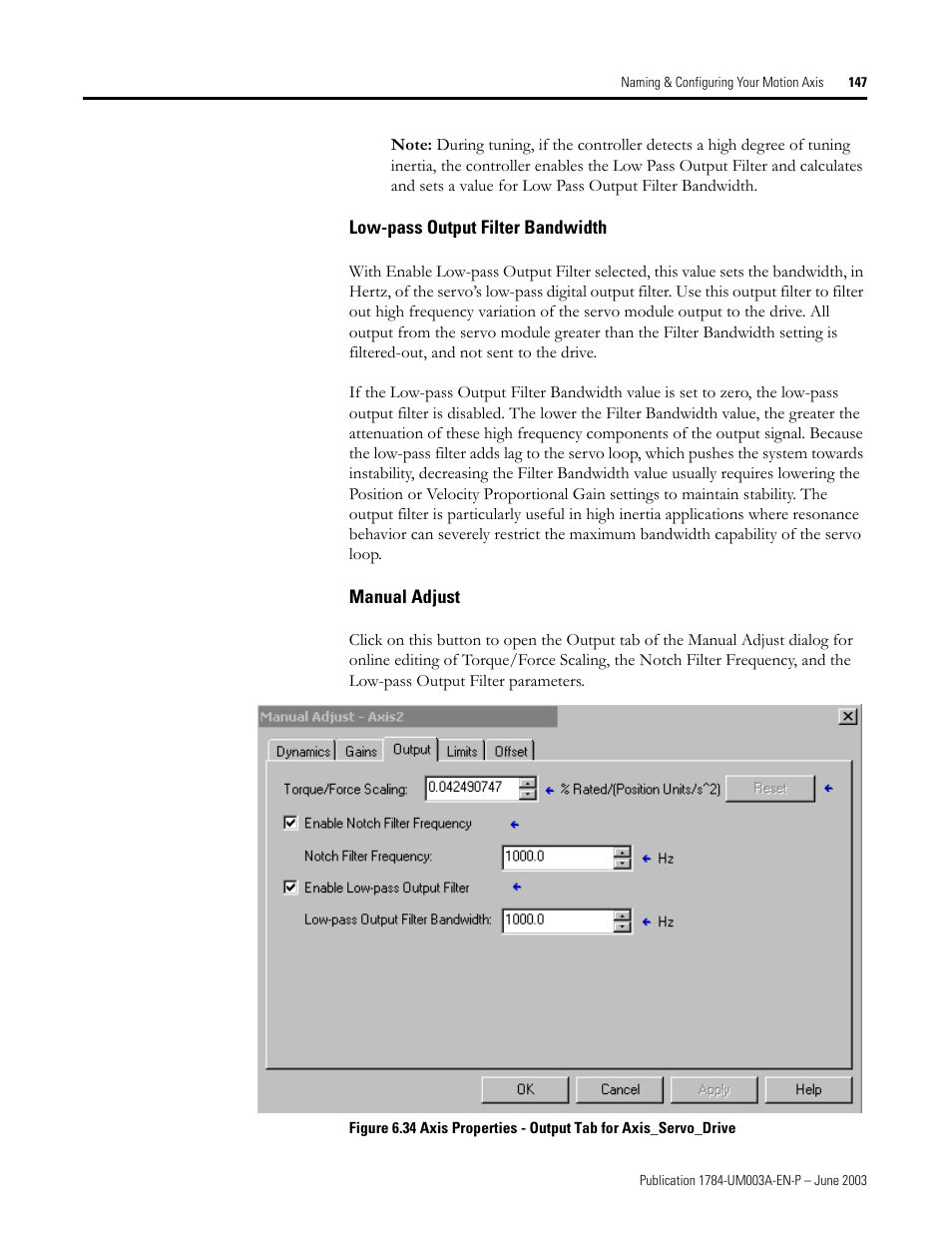 Low-pass output filter bandwidth, Manual adjust | Rockwell Automation 1784-PM16SE SoftLogix Motion Card Setup and Configuration Manual User Manual | Page 155 / 451