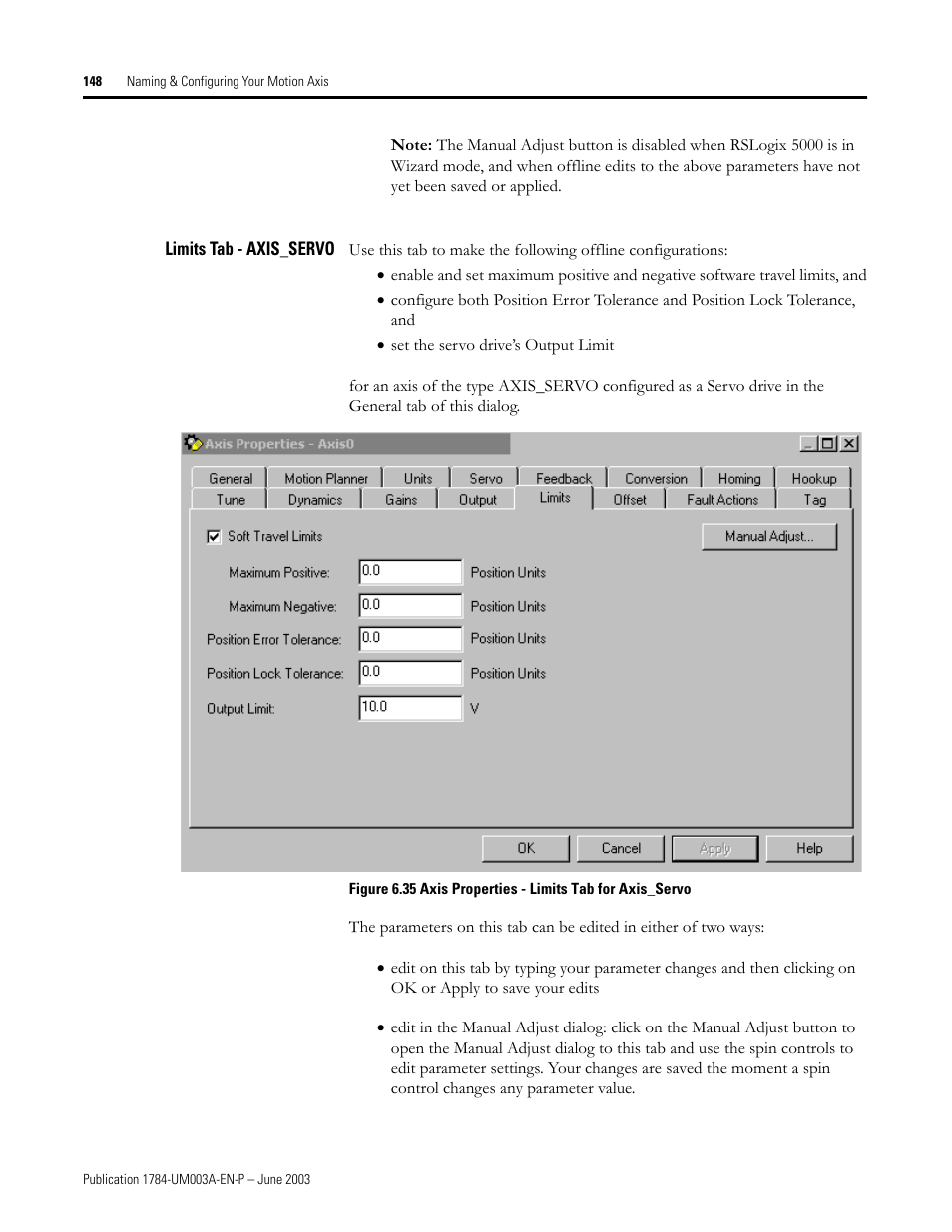 Limits tab - axis_servo | Rockwell Automation 1784-PM16SE SoftLogix Motion Card Setup and Configuration Manual User Manual | Page 156 / 451