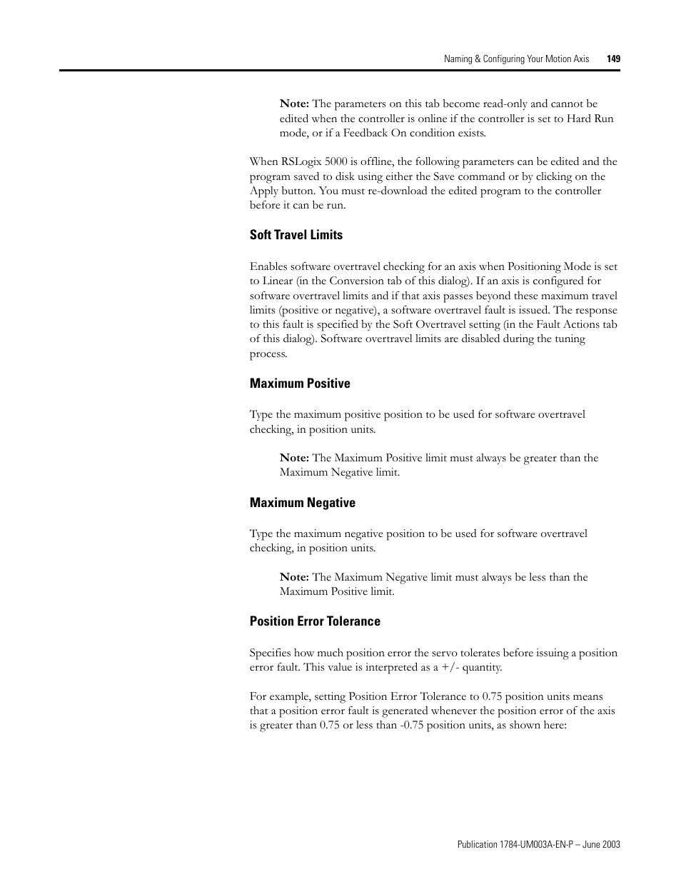 Soft travel limits, Maximum positive, Maximum negative | Position error tolerance | Rockwell Automation 1784-PM16SE SoftLogix Motion Card Setup and Configuration Manual User Manual | Page 157 / 451